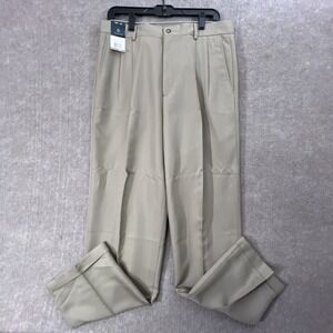 New LIZ CLAIBORNE Elements Men Cuffed Beige‎ Pleated Pants W 34 x L 34